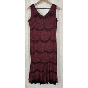Vintage Great Gatsy Damianou Flapper Dress In Burgundy Fringe w/ Black Lace USA